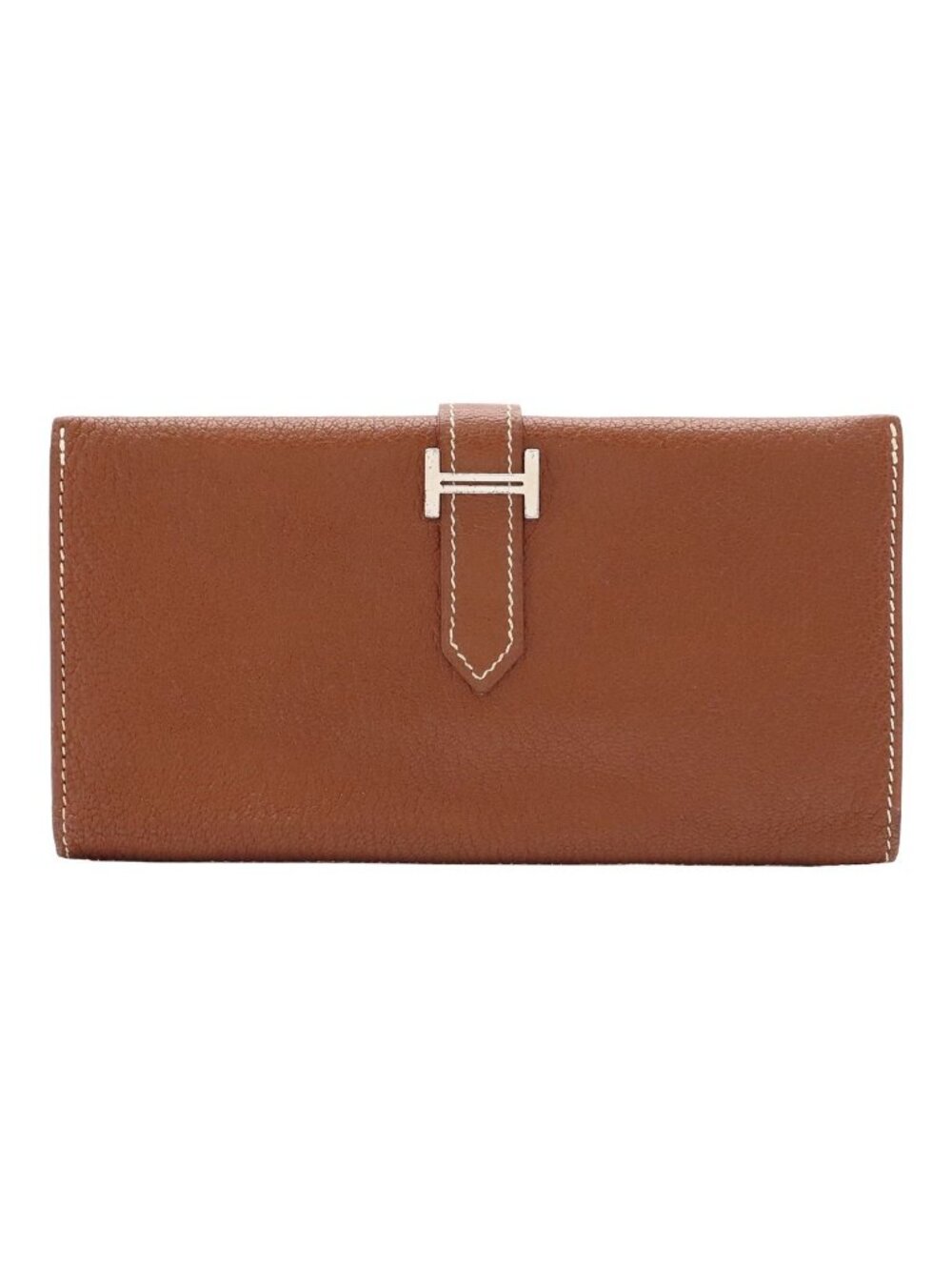 Hermes Bearn Classic Wallet Bifold Chevre Mysore Leather Brown Silver